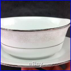 Noritake Misty 2883 Fine China Set 22 Piece Lot White Platinum Trim Saucer Bowl