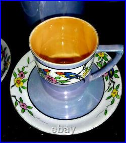 Noritake Morimura China Coffee/Tea Set Lusterware Blue Purple white bird flower