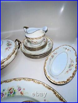 Noritake Mystery 1930s Floral Gold Fine China Set Of 4 With Serving Dishes