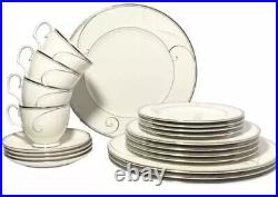 Noritake Platinum Wave 20-Piece Porcelain Dinnerware Set, Service for 4 NWOB