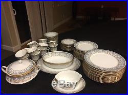 Noritake Polonaise Dining Set 66 Plate Salad Cup Saucer Platter Gold Blue China