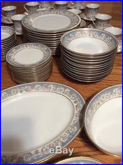 Noritake Polonaise Dinnerware Set Service for 12 Blue White Gold China Serving