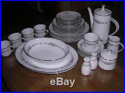 Noritake Porcelain China Dinnerware and Serving Set, floral, Platinum edges