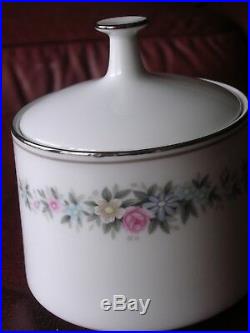 Noritake Porcelain China Dinnerware and Serving Set, floral, Platinum edges