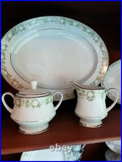 Noritake Princeton 6911 45 PC SET Green Flowers Border Japan China EUC