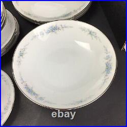 Noritake Roseberry China Blue Roses Pink Flowers Dinnerware Set 32 pcs