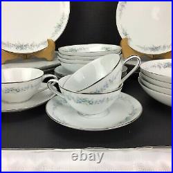 Noritake Roseberry China Blue Roses Pink Flowers Dinnerware Set 32 pcs