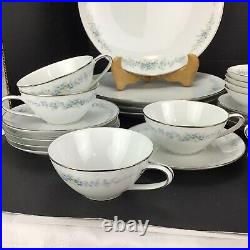 Noritake Roseberry China Blue Roses Pink Flowers Dinnerware Set 32 pcs