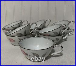 Noritake Rosemary Fine China Rose Tea Cup Silver Trim Set Of 11 Made In Japan