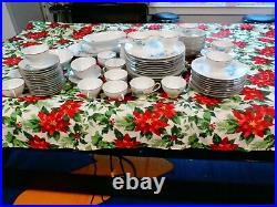 Noritake Sylvia China Set 6603 1965 Blue Flowers Platinum Trim 88 pieces Japan