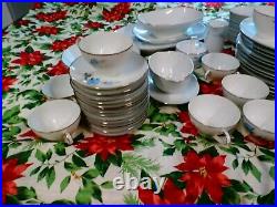 Noritake Sylvia China Set 6603 1965 Blue Flowers Platinum Trim 88 pieces Japan