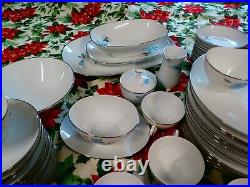 Noritake Sylvia China Set 6603 1965 Blue Flowers Platinum Trim 88 pieces Japan