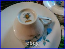 Noritake Sylvia China Set 6603 1965 Blue Flowers Platinum Trim 88 pieces Japan