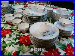 Noritake Sylvia China Set 6603 1965 Blue Flowers Platinum Trim 88 pieces Japan