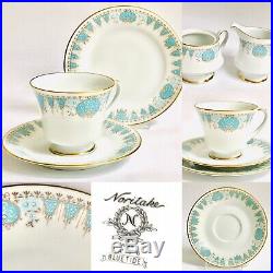 Noritake Tea set Tea cups saucers/plates Bone China white Blue Tide White