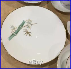 Noritake Vintage 109 Piece Porcelain China Set Oriental Green Bamboo Pattern