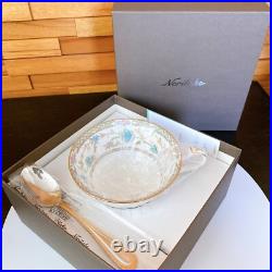 Noritake Yoshino Cup & Saucer 220cc Gray Bone China Coffee Tea SAKURA spoon set