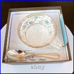 Noritake Yoshino Cup & Saucer 220cc Gray Bone China Coffee Tea SAKURA spoon set