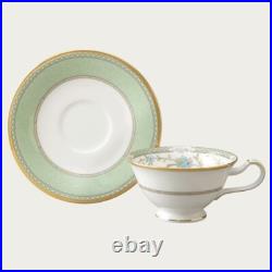 Noritake Yoshino Cup & Saucer 220cc Green Bone China Coffee Tea SAKURA spoon set