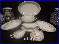 Noritake china set 5433 Gray band with pink floral