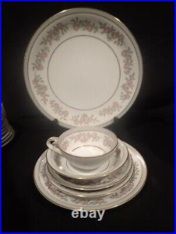 Noritake china set 5433 Gray band with pink floral