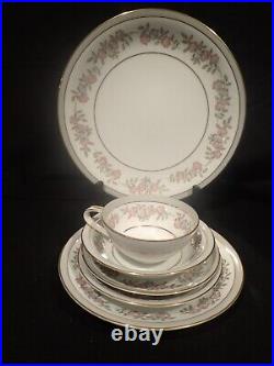 Noritake china set 5433 Gray band with pink floral