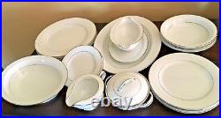 Noritake, envoy, 6325, white, platinum trim & verge, 17 pc china set, 3 settings