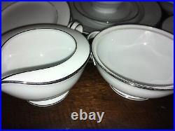 Noritake, envoy, 6325, white, platinum trim & verge, 17 pc china set, 3 settings