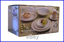Nortiake Hampshire Fine China Dinnerware Set NEW White Gold Trim 4335 (30 Piece)
