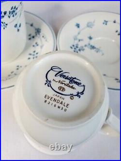 RARE SET 2 Mugs & Saucers EVENDALE Noritake Versatone Blue Floral Vintage Japan