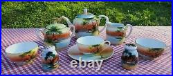 Rare Noritake China Tea Cup Plate Set Salt Pepper Shakers Mini Hand Paintd Japan