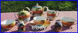 Rare Noritake China Tea Cup Plate Set Salt Pepper Shakers Mini Hand Paintd Japan