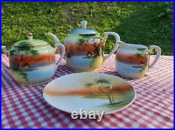 Rare Noritake China Tea Cup Plate Set Salt Pepper Shakers Mini Hand Paintd Japan