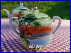 Rare Noritake China Tea Cup Plate Set Salt Pepper Shakers Mini Hand Paintd Japan