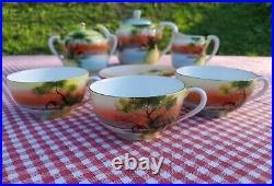 Rare Noritake China Tea Cup Plate Set Salt Pepper Shakers Mini Hand Paintd Japan