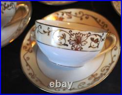 Set 6 Antique'Noritake M' GOLD MORIAGE TEACUPS & SAUCERS Hand Painted Porcelain