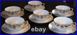 Set 6 Antique'Noritake M' GOLD MORIAGE TEACUPS & SAUCERS Hand Painted Porcelain