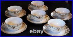 Set 6 Antique'Noritake M' GOLD MORIAGE TEACUPS & SAUCERS Hand Painted Porcelain