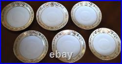 Set 6 Antique'Noritake M' GOLD MORIAGE TEACUPS & SAUCERS Hand Painted Porcelain