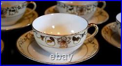 Set 6 Antique'Noritake M' GOLD MORIAGE TEACUPS & SAUCERS Hand Painted Porcelain