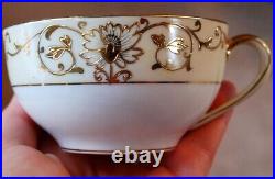 Set 6 Antique'Noritake M' GOLD MORIAGE TEACUPS & SAUCERS Hand Painted Porcelain