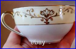 Set 6 Antique'Noritake M' GOLD MORIAGE TEACUPS & SAUCERS Hand Painted Porcelain