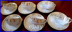 Set 6 Antique'Noritake M' GOLD MORIAGE TEACUPS & SAUCERS Hand Painted Porcelain