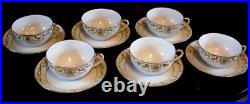Set 6 Antique'Noritake M' GOLD MORIAGE TEACUPS & SAUCERS Hand Painted Porcelain