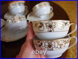Set 6 Antique'Noritake M' GOLD MORIAGE TEACUPS & SAUCERS Hand Painted Porcelain