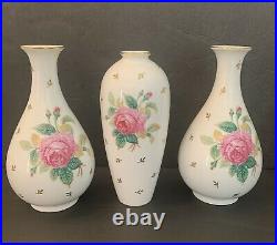 Set Of 3 Noritake Bone China Nippon Toki Kaisha Pink Roses Vases Shabby Chic