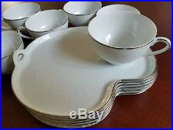 Set Of 6 Noritake Porcelain China 6450 Q Retina WithPlatinum Snack Plates WithCups