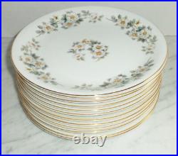Set of 12 Noritake China Japan N163 White Flowers Gold Rim 8 inch Salad Plates