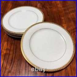 Set of 5 Noritake Richmond Gold Rim 23 cm Dinner Plates Pristine Cream No Box