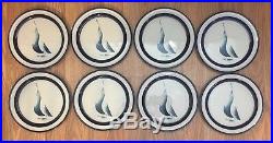 Set of 8 Noritake Stoneware China Running Free Salad Plates-Blue Sailboats